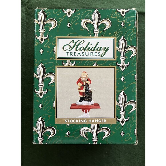 Christmas Stocking Hanger Holder Santa Claus w/Toy Cast Iron Base Resin - Picture 2 of 5